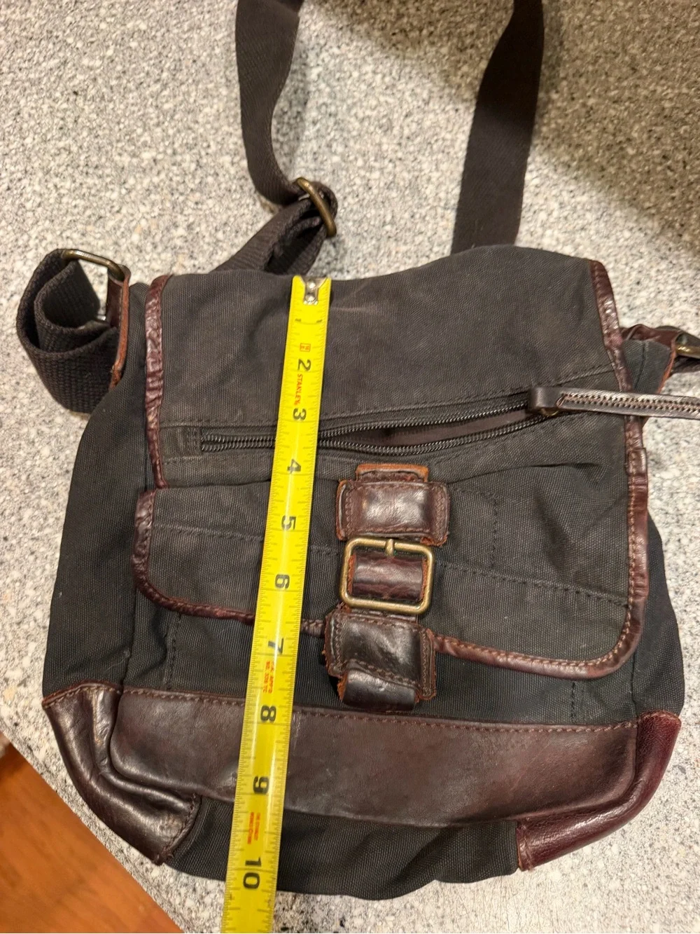 Casual Small Black Rivet Canvas Crossbody Bag with Brown Leather Trim